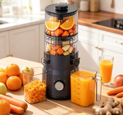 Fresh Smart HJ103A Compact Slow Masticating Juicer – Small Space, Big Style, Fresh Juice Every Day with 135mm Wide Chute, 200W Cold Press & Self-Cleaning