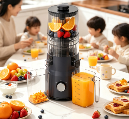 Fresh Smart HJ103 Compact Slow Masticating Juicer – Space-Saving Design with 135mm Wide Chute, 200W Cold Press & Self-Cleaning for Small Kitchens